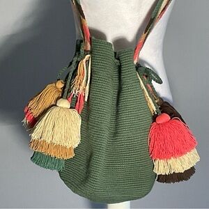 Festival Tassel Crossbody Bag • Handmade Woven Boho Drawstring Purse Coachella